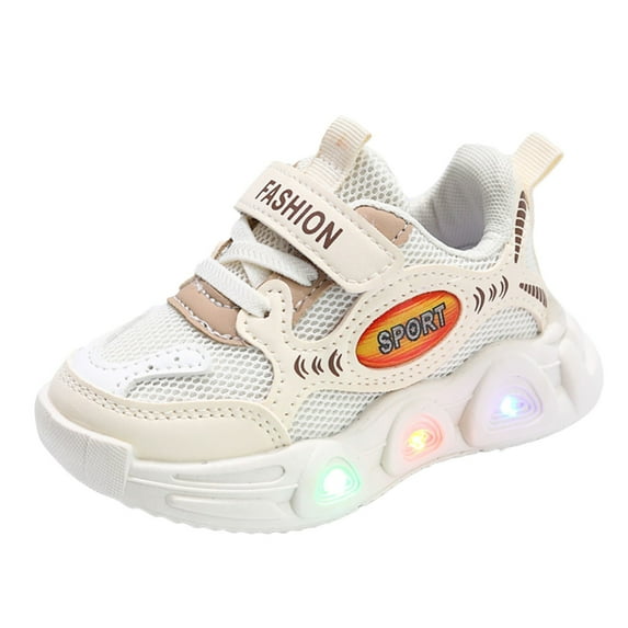 B91xZ Kids Light Up Shoes Trainers for Toddler Boys Girls Luminous Breathable Walking Flash Sneakers (Beige,9.5)