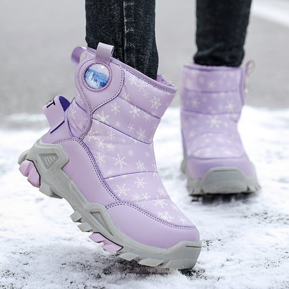 B91xZ Kids Snow Boots Girls Boys OutdoorBoots Warm Boots With Cotton Snow Boots (Purple, 3.5 Big Kids)
