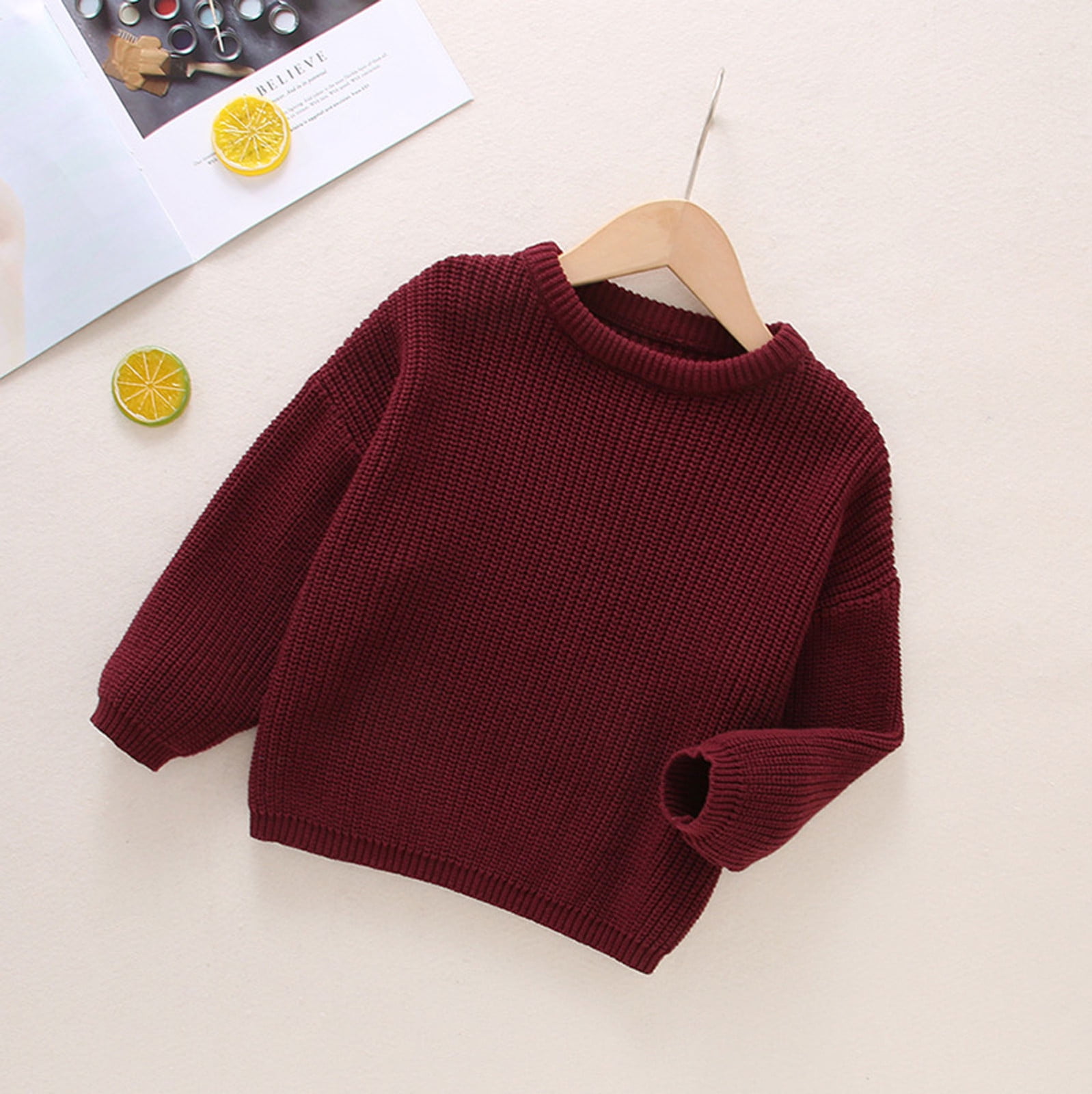 B91xZ Little Girls Sweaters Collar Toddler Boys Kids Sweater Solid ...