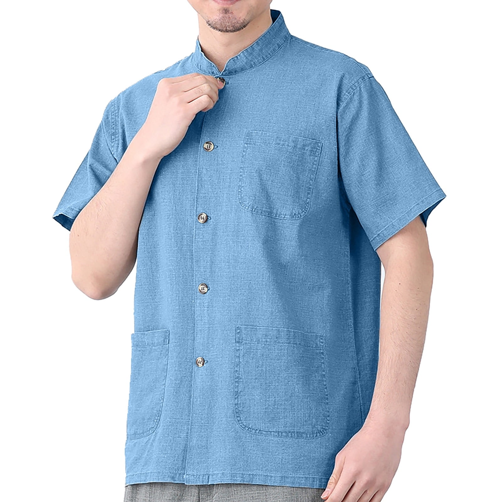 B91xZ Men Summer Button Down Shirts Short Sleeve Casual Button Down