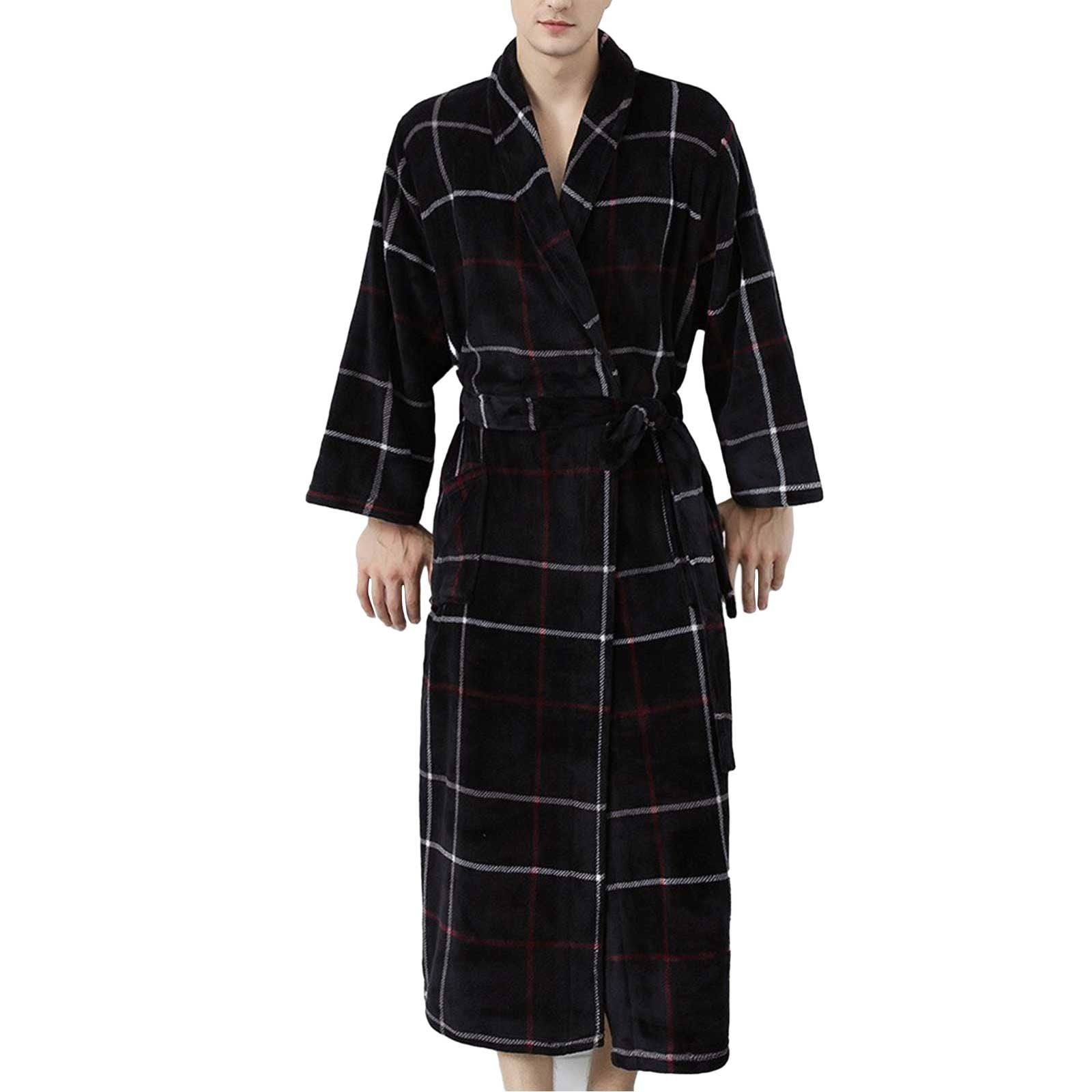 B91xZ Men's Cotton Robe Lightweight Soft Fuzzy Hooded Mens Bathrobes