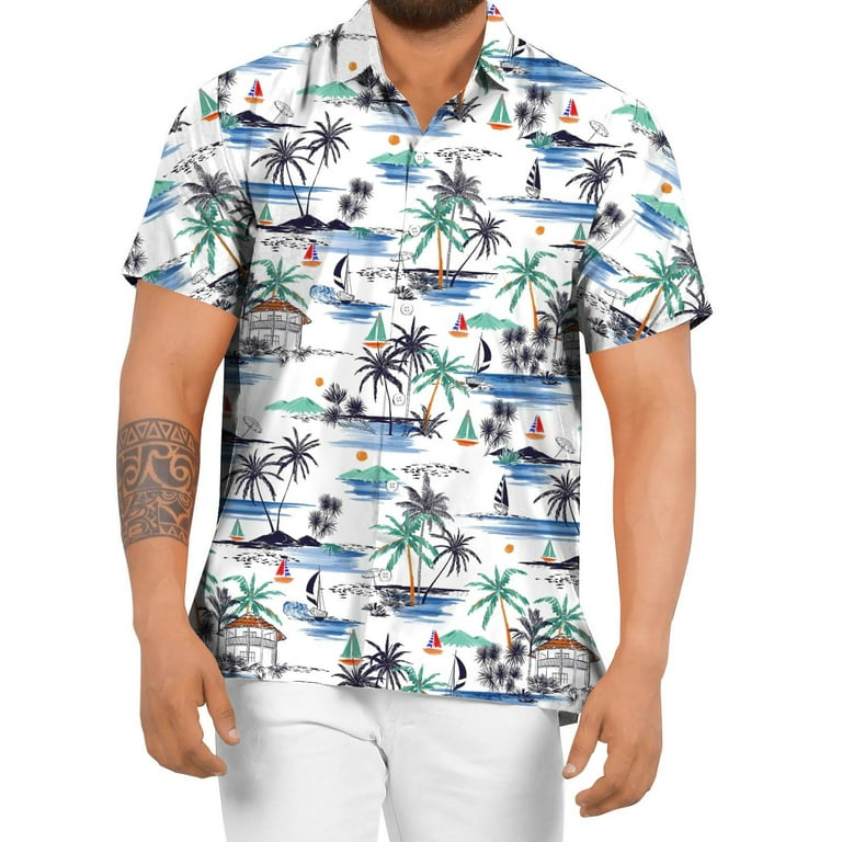 B91xZ Men's Dress Shirts Down Casual Beach Button Tropical Mens