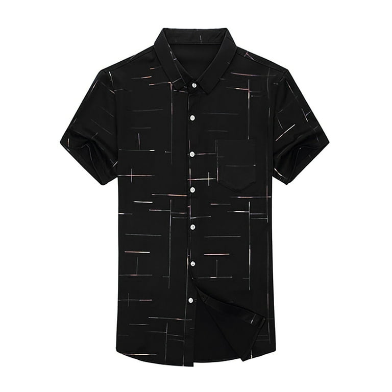 B91xZ Men's Dress Shirts Men's Summer Business Shirt Short Sleeves Collar  Tuxedo Father's Day Shirt Men Shirts Tops Black,Size XXL 