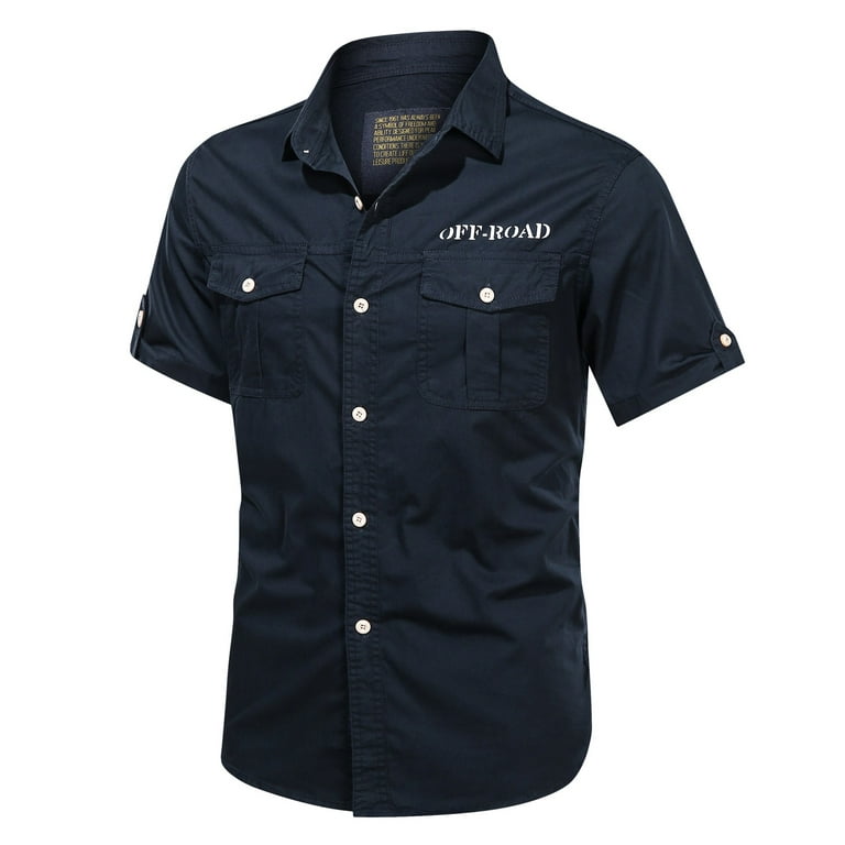 B91xZ Men's Dress Shirts Style Sizes Cotton Plus Washed Sleeve Shirts  Outdoor Shirt Men's Short Men Shirts Blue,Size XXL