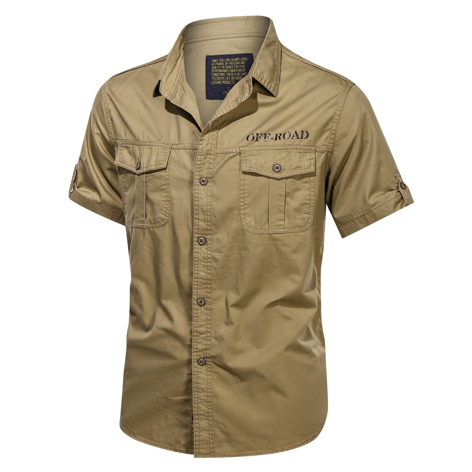 B91xZ Men's Dress Shirts Style Sizes Cotton Plus Washed Sleeve Shirts  Outdoor Shirt Men's Short Men Shirts Khaki,Size XXL 