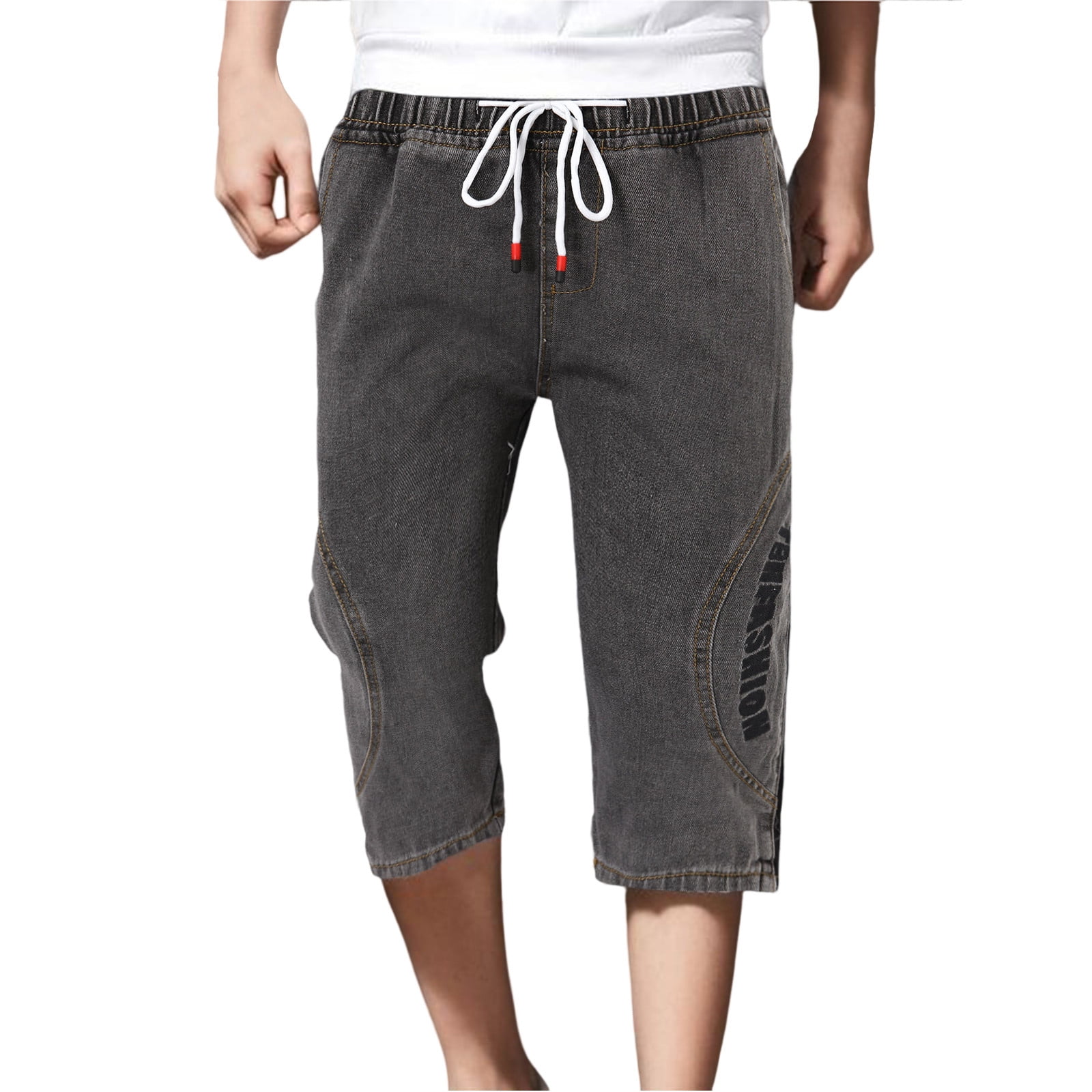 B91xZ Men's Fashion Ripped Short Jeans Baggy Jeans Loose Fit Patchwork