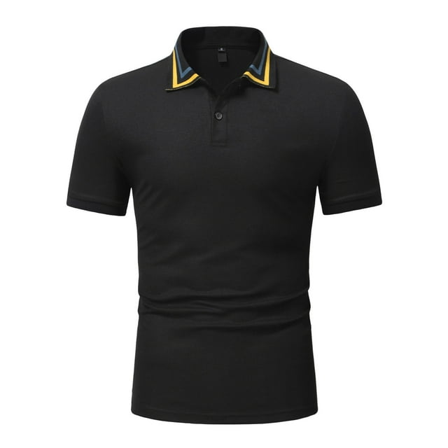 B91xZ Men's Golf Polo Shirt Casual Short Sleeve Plaid Collar Polo Shirt ...