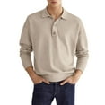 thumbnail image 1 of B91xZ Men's Long Sleeve Polo Shirt Solid Color Tops (KH1,XL), 1 of 4