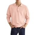 thumbnail image 1 of B91xZ Men's Long Sleeve Polo Shirt Solid Color Tops (Pink,XL), 1 of 4