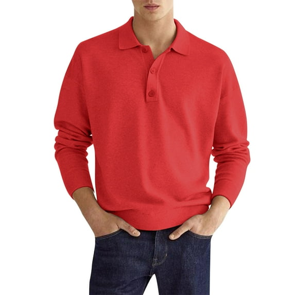 B91xZ Men's Long Sleeve Polo Shirt Solid Color Tops (Red,XXXL)