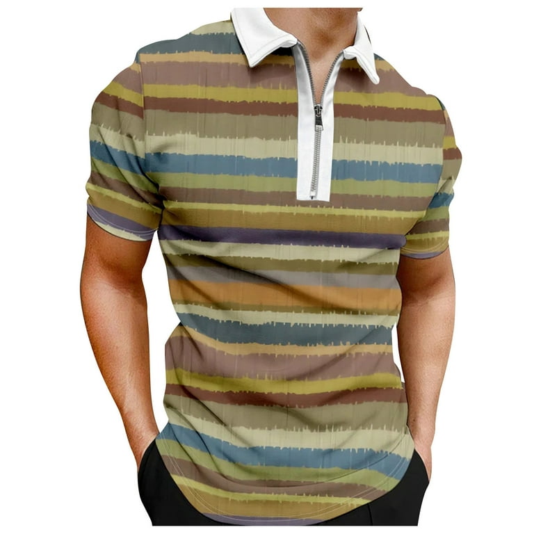 B91xZ Men's Shirts Men Spring And Summer Fashion Loose Lapel Zipper 3D  Digital Printing Short Sleeve Top T Shirt Mod Bod Tops Polo Shirts For Men  Beige XL 