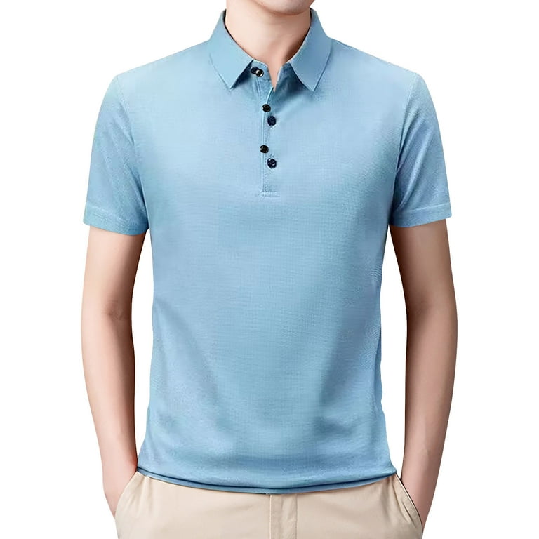 B91xZ Men's Shirts Men's Short Sleeve Shirts Regular Fit Casual Business  Shirts For Men Mens Plain T Shirt Polo Shirts For Men Light Blue XL