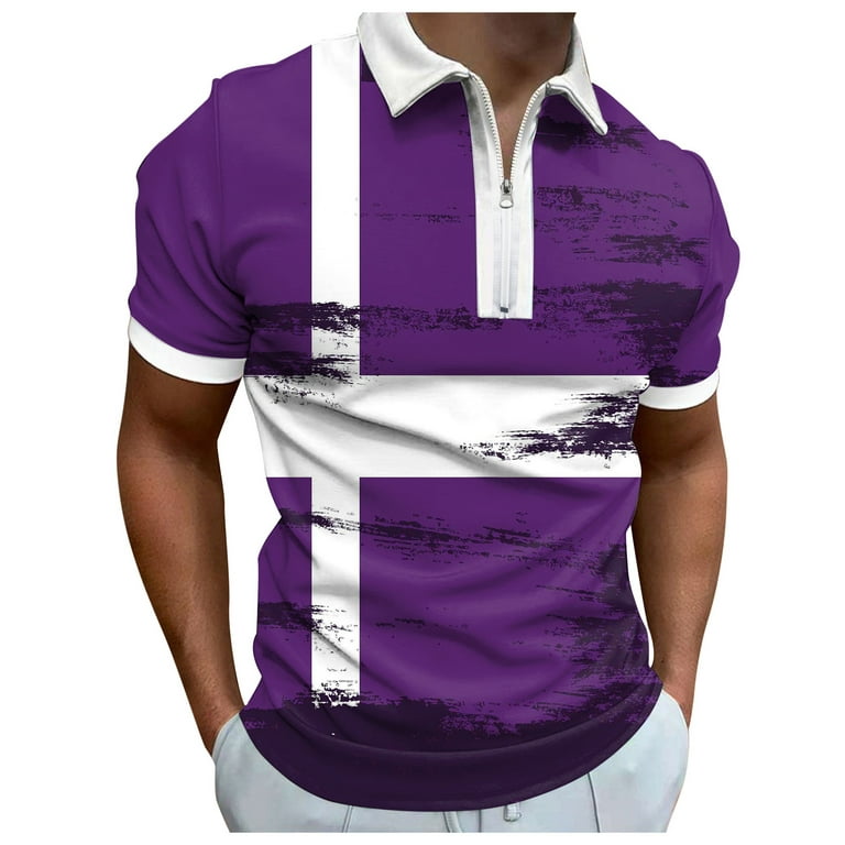 B91xZ Men's Shirts Mens Summer Digital 3D Printing Fashion Poster Holiday  Beach Zipper Short Sleeve Shirt T Shirt Mens Shirts Polo Shirts For Men  Purple XL 