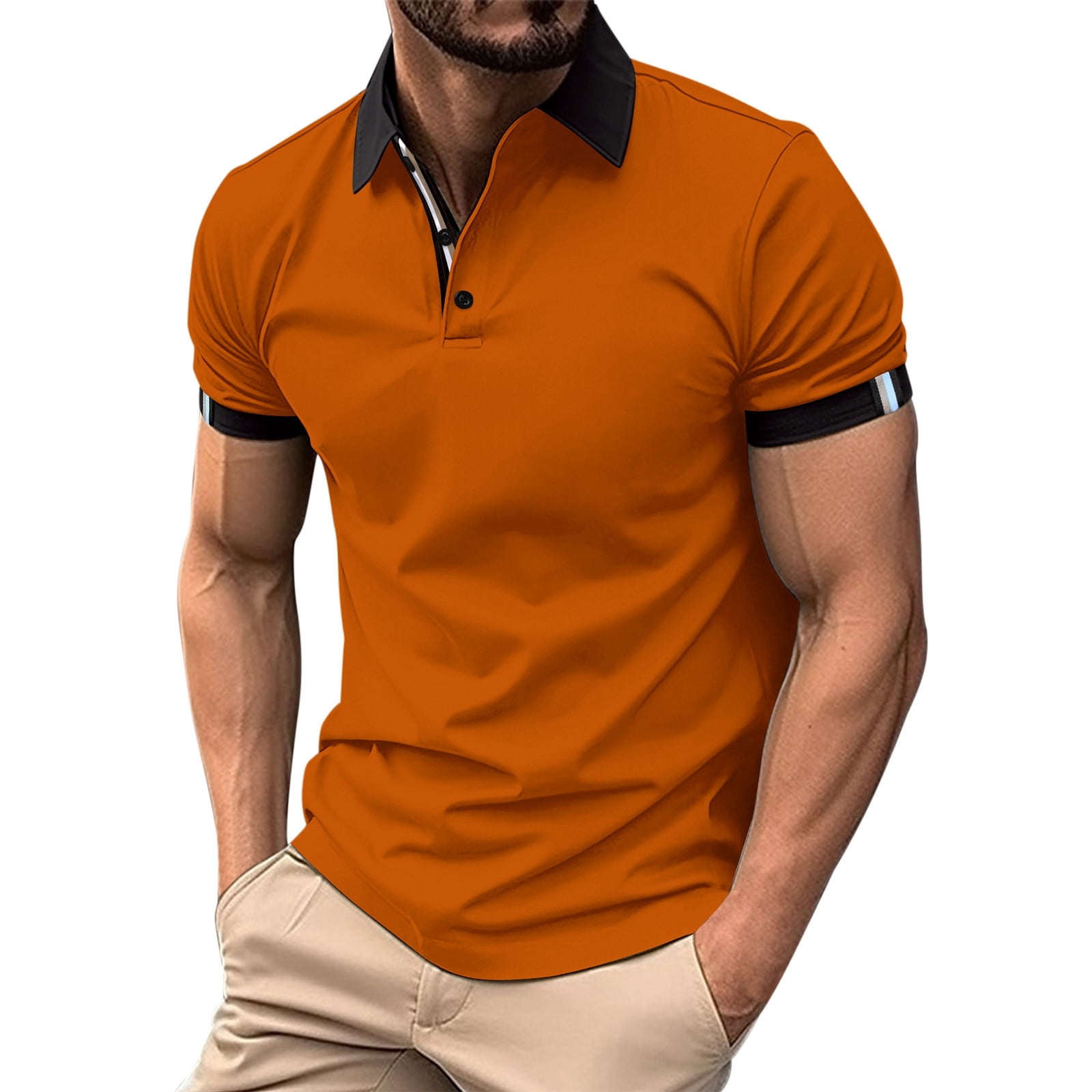 B91xZ Men's V Neck Polo Shirts Short Sleeve Print