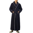 thumbnail image 1 of B91xZ Mens Big and Tall Robe Long Sleeve Wrap Robe Hooded Winter Solid Color Nightwear,Navy XL, 1 of 1