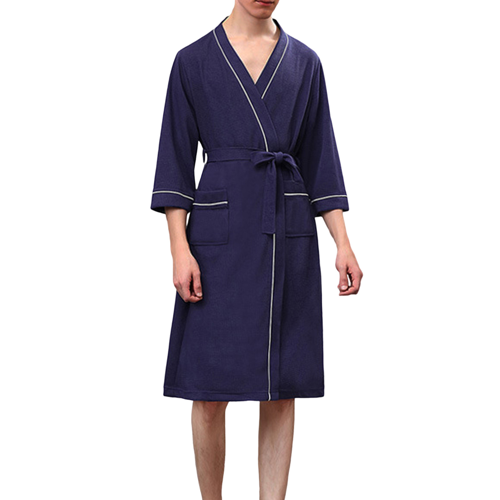 B91xZ Mens Hooded Robe Long Sleeve Cozy Soft Plush Shawl Collar Robe