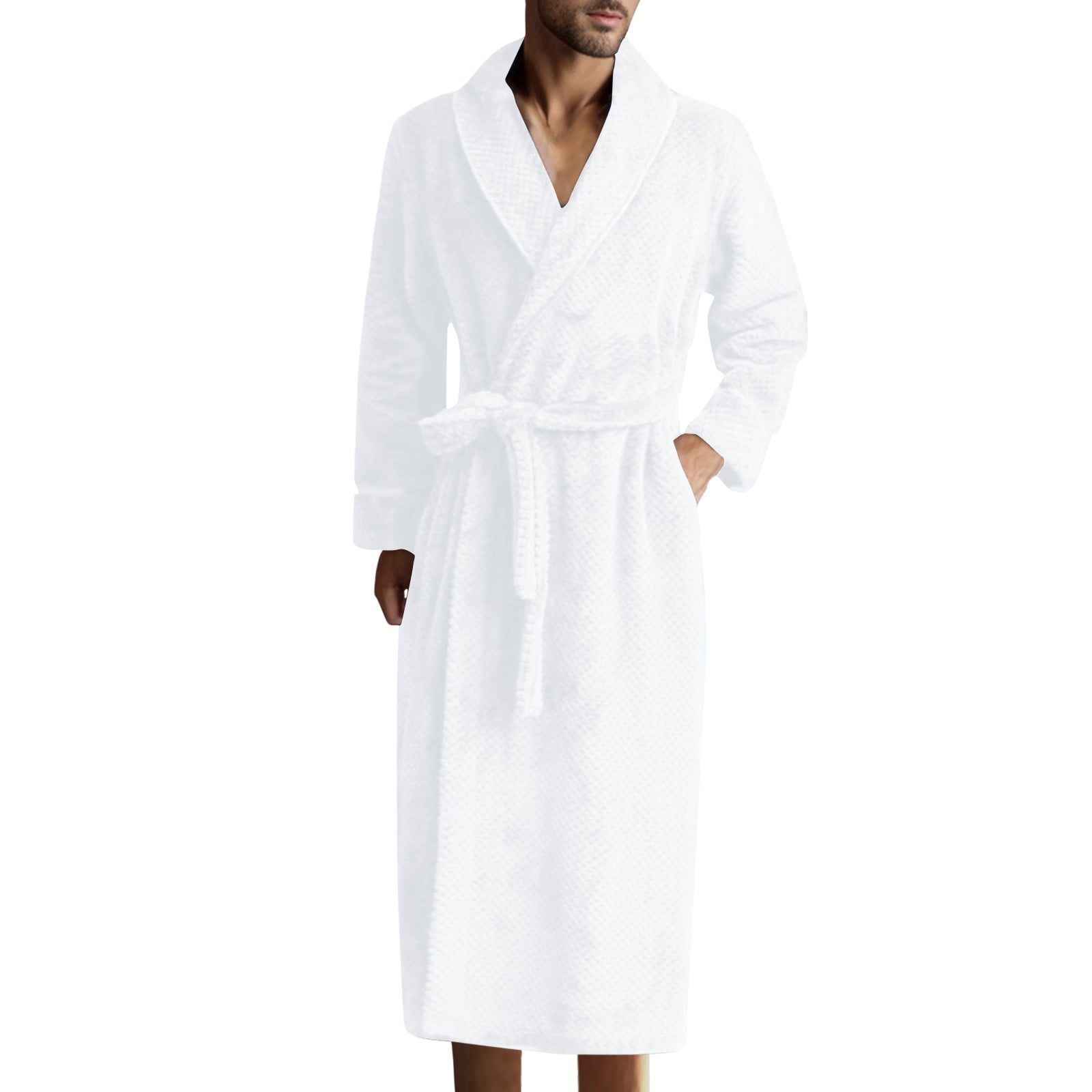 B91xZ Mens Hooded Robe Plush Fluffy Bathrobe for Men, Long Spa Robe