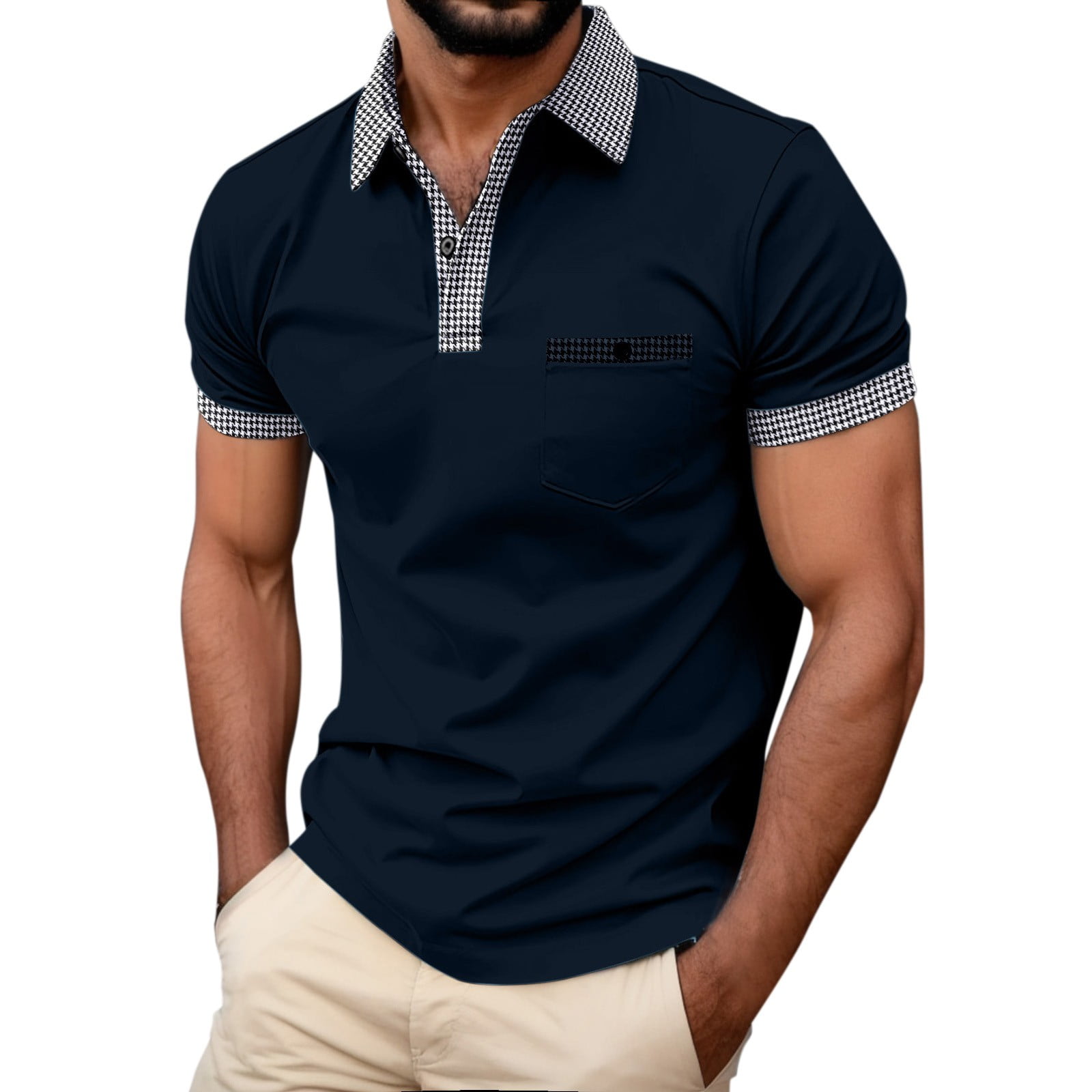 B91xZ Mens Polo Shirt Quick Dry Performance Print Short