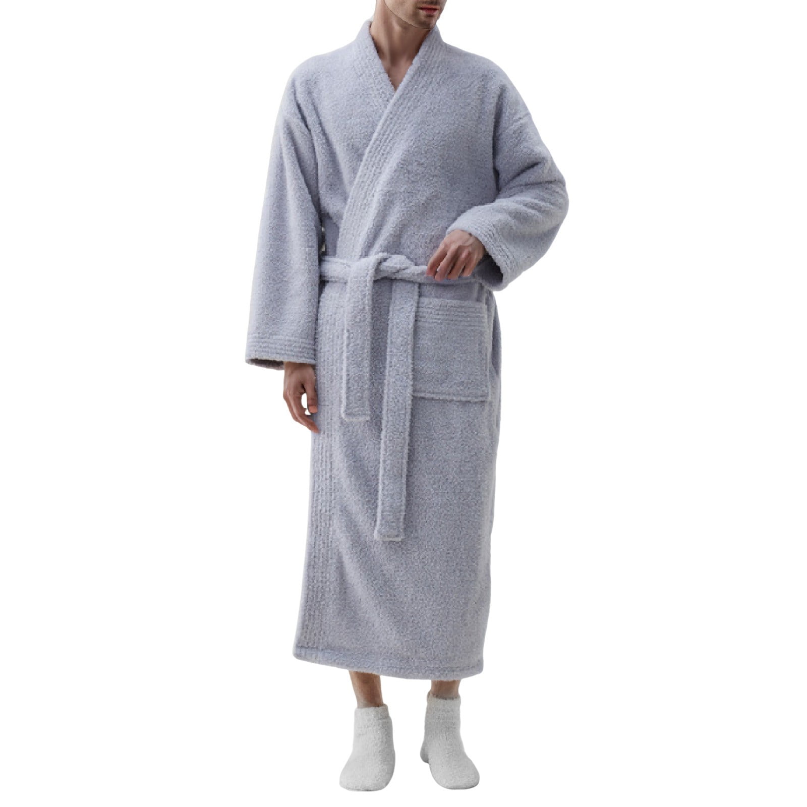 B91xZ Mens Soft Robe Plus Size Thick Robe for Men with Side Pocket and