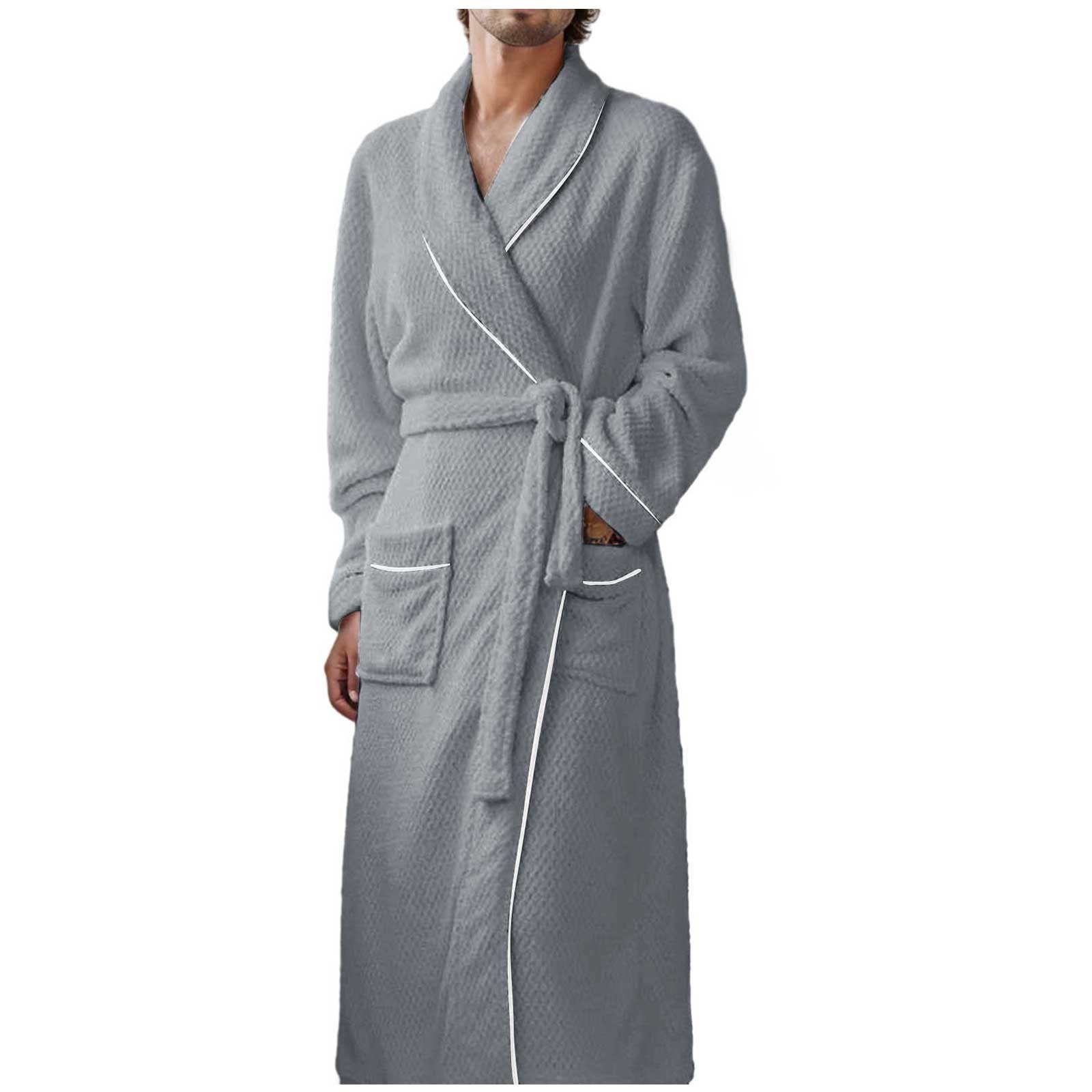 B91xZ Mens Soft Robe, Plush Fluffy Bathrobe for Men Long Sherpa Spa