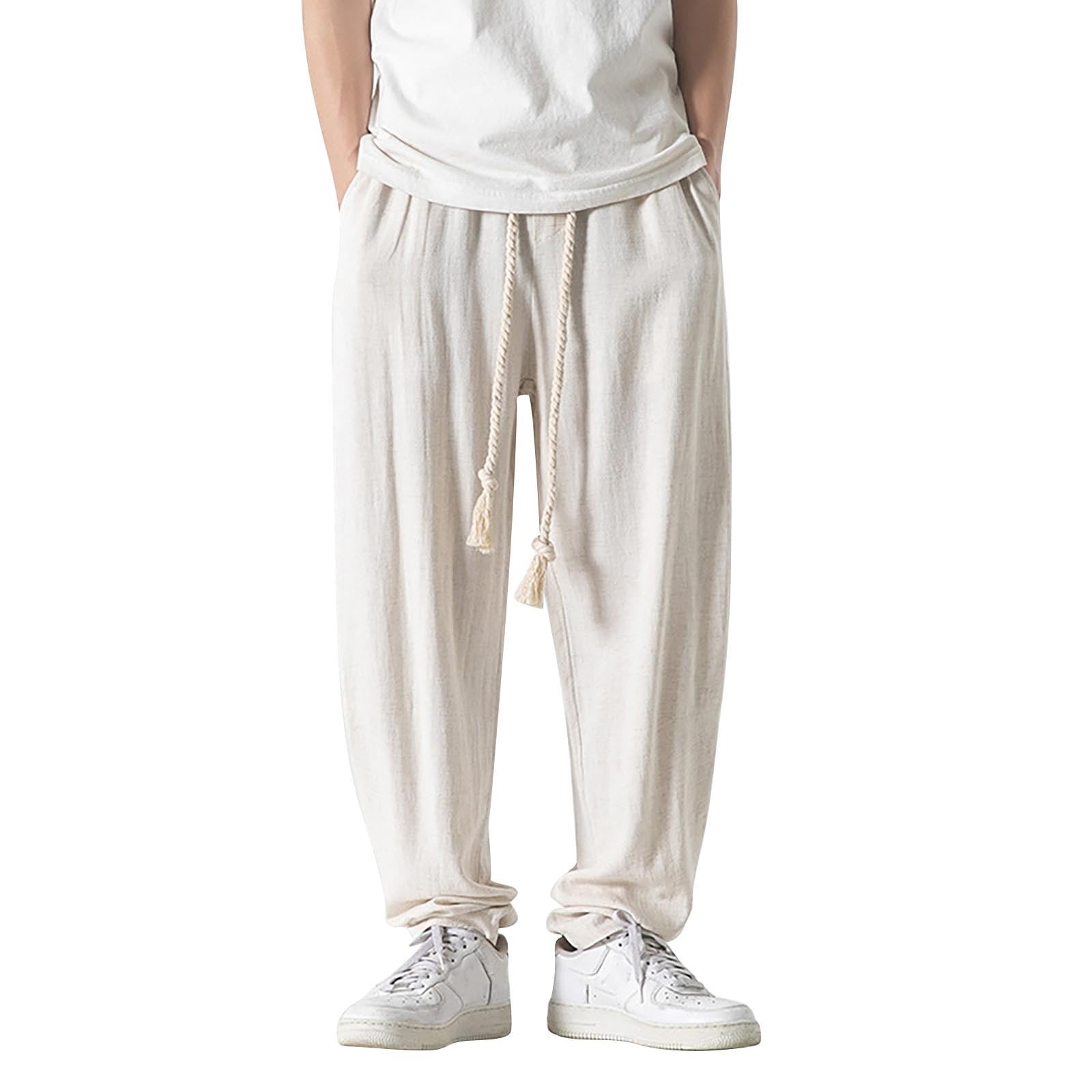 B91xZ Men Sweatpants Linen Straight Leg Pants Spring/Summer