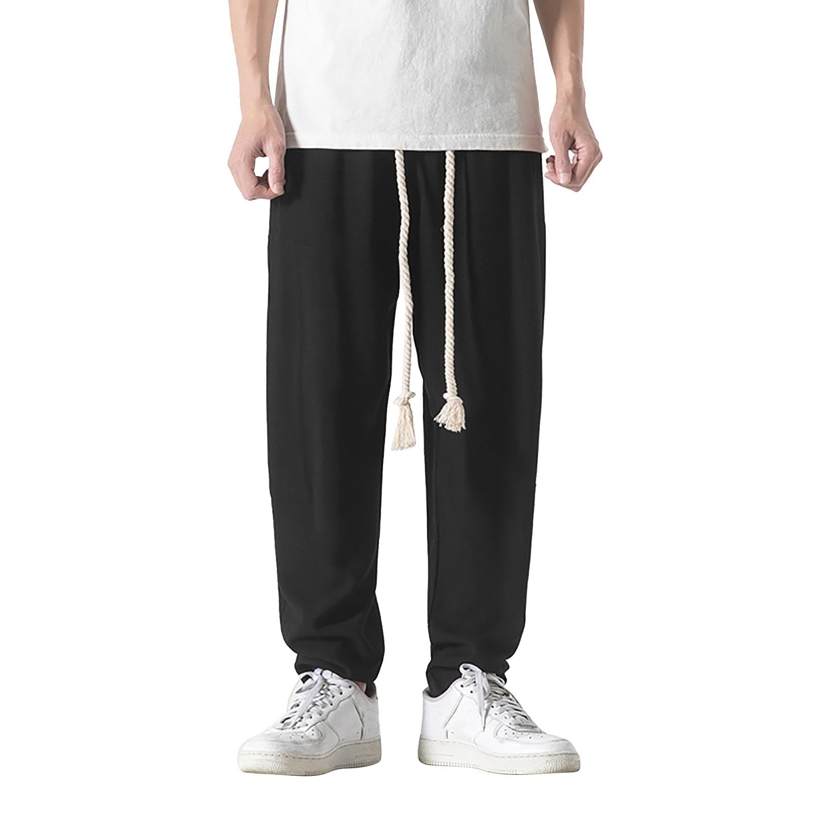 B91xZ Men Sweatpants Linen Straight Leg Pants Spring/Summer