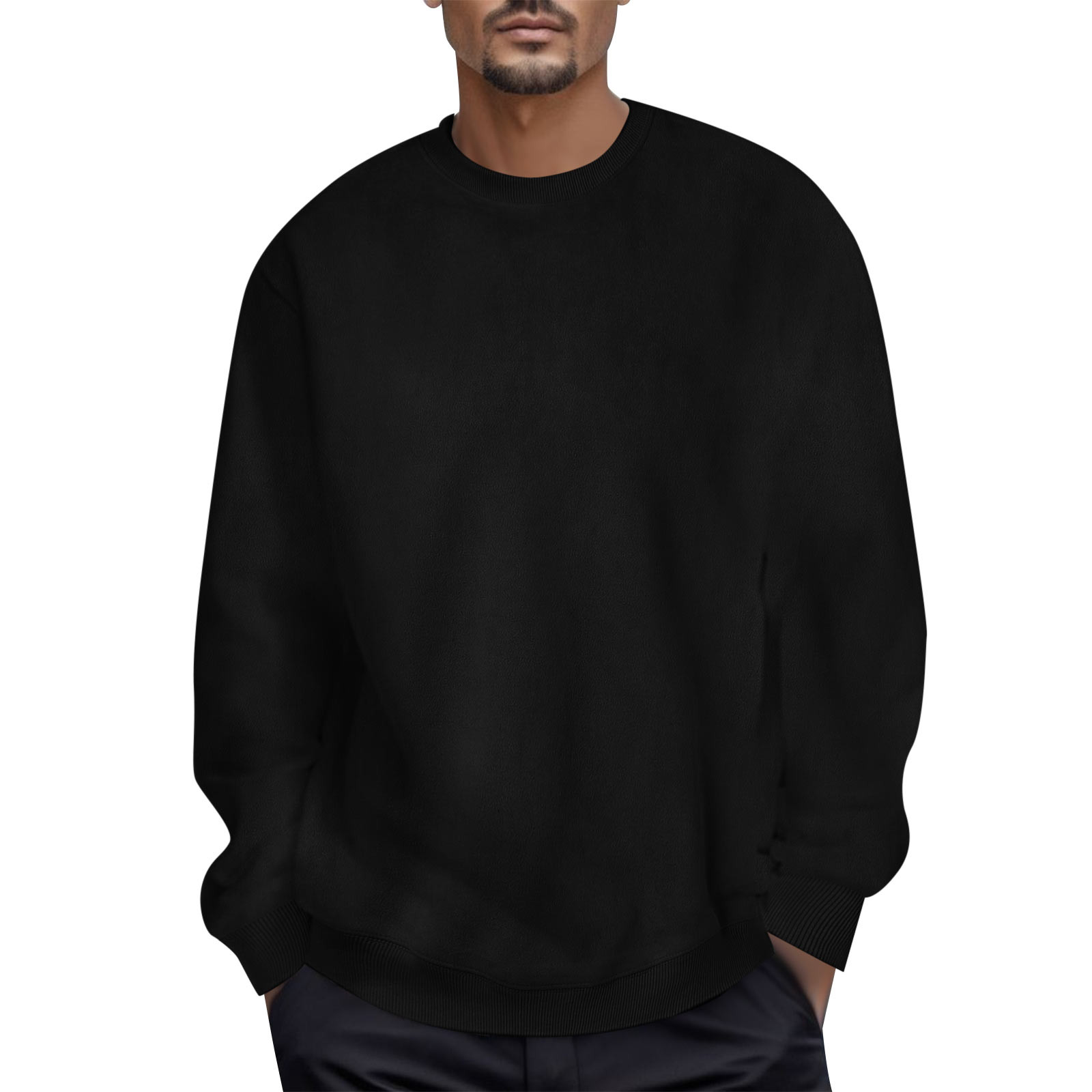 B91xZ Mens Sweatshirts No Hood Loose Long Sleeve Crewneck Drop Shoulder Sweatshirt Black 3XL Walmart