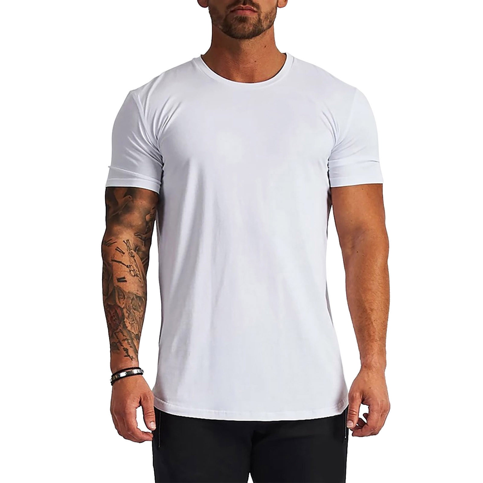 B91xZ Mens Workout Shirts Plus Size Short Sleeve Vneck Fashion Tshirt