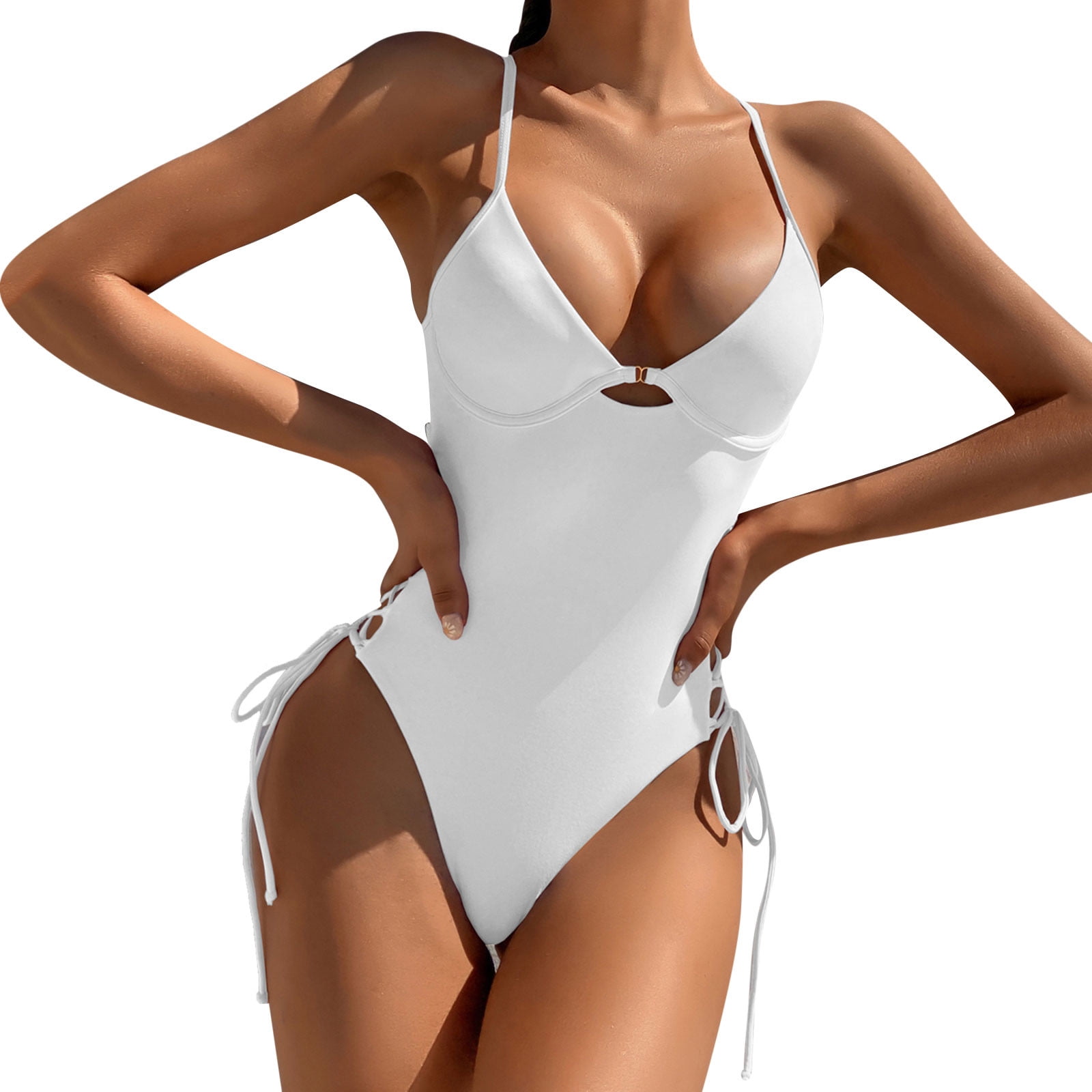 B91xZ One Piece Swimsuit Womens Swimsuits Bathing Suit Color Block  Swimsuits Ruffle Swimwear Shapewear Swimsuit White,S