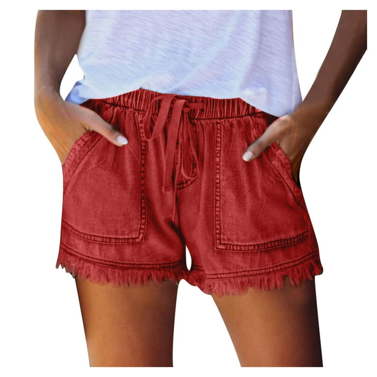 Red ripped shorts on sale