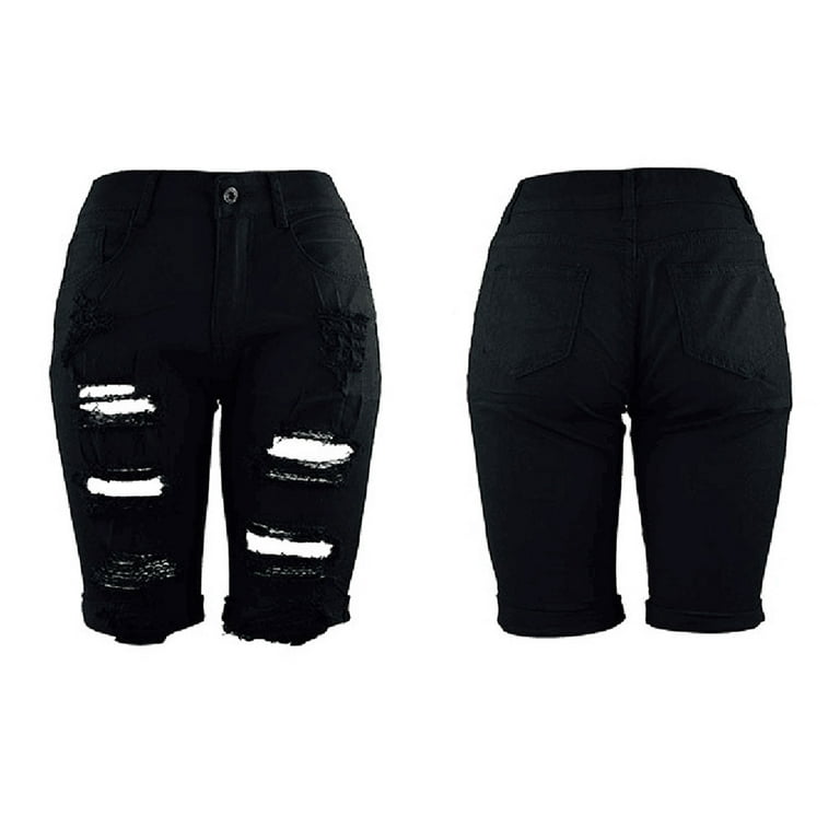 Plus size black distressed bermuda shorts top