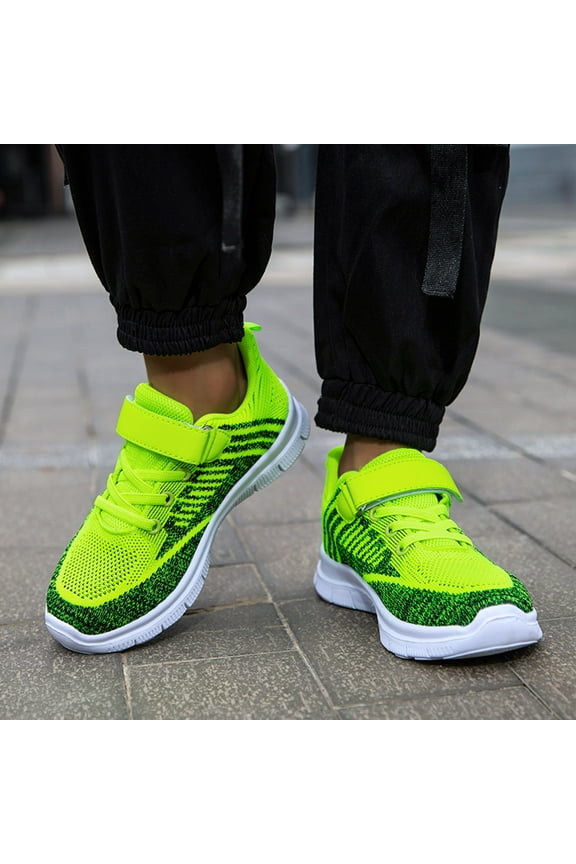 Running Shoes for Kids Boys Sports Shoes Flat Thick Bottom Lightweight Non Slip Lace Up Hook Loop Colorblock (Green, 13.5 Little Child)