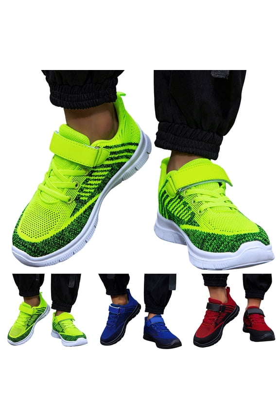 Running Shoes for Kids Boys Sports Shoes Flat Thick Bottom Lightweight Non Slip Lace Up Hook Loop Colorblock (Red, 1.5 Big Kids)