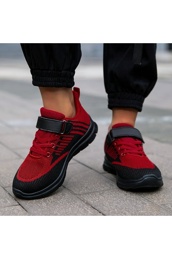 Running Shoes for Kids Boys Sports Shoes Flat Thick Bottom Lightweight Non Slip Lace Up Hook Loop Colorblock (Red, 12.5 Little Child)