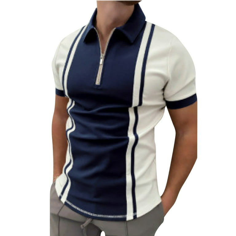 B91xZ Shirts For Men Men's Fashion Shirt Casual Short Sleeve Shirt Color  Block Cotton Top Skeleton All T Shirts for Men Polo Shirts For Men Blue 4XL  