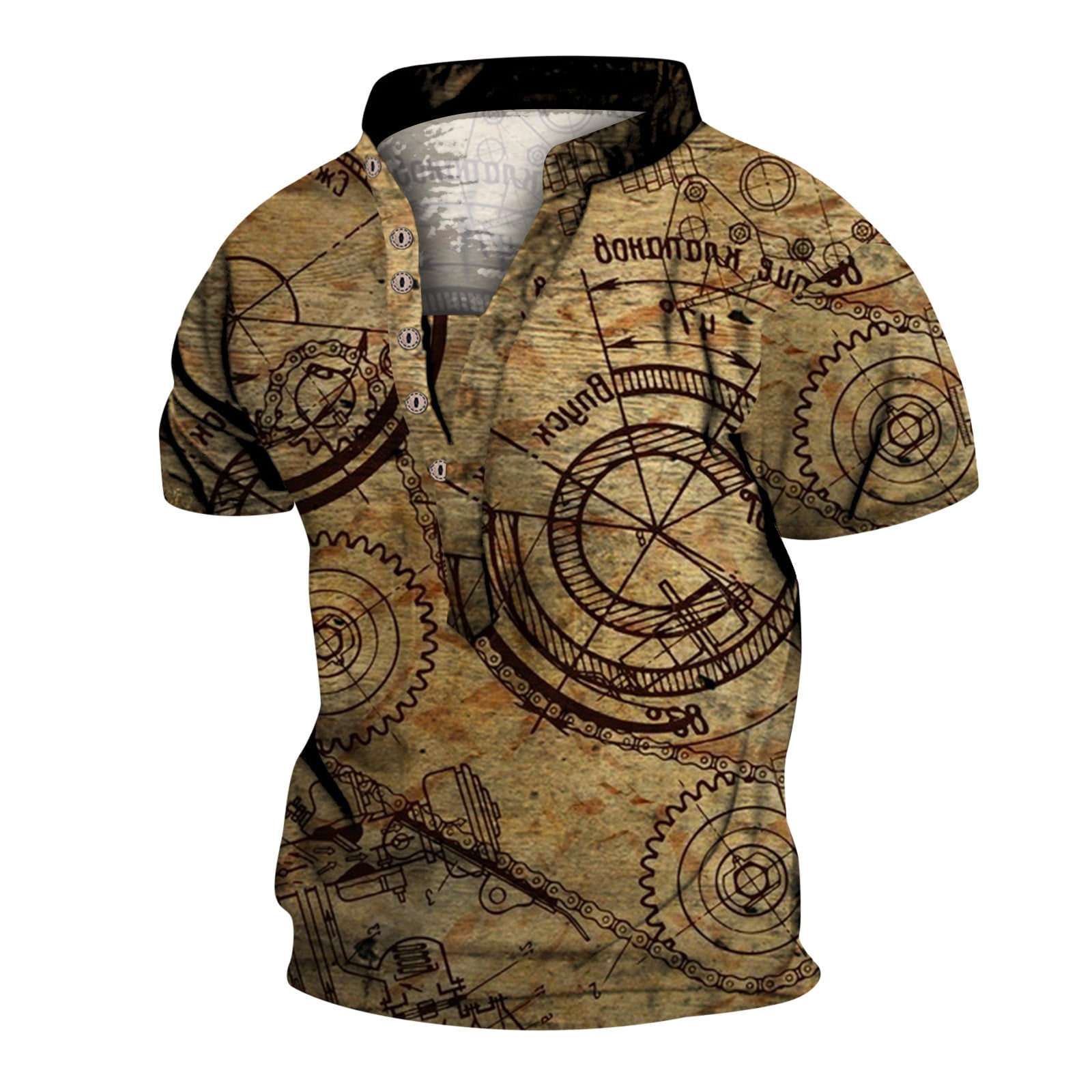 B91xZ Shirts For Men Mens Fashion Personality Retro 6 Collar Digital 3D  Printing Short Sleeved T Our Most Comfortable T Shirt Polo Shirts For Men  Dark Gray 3XL 