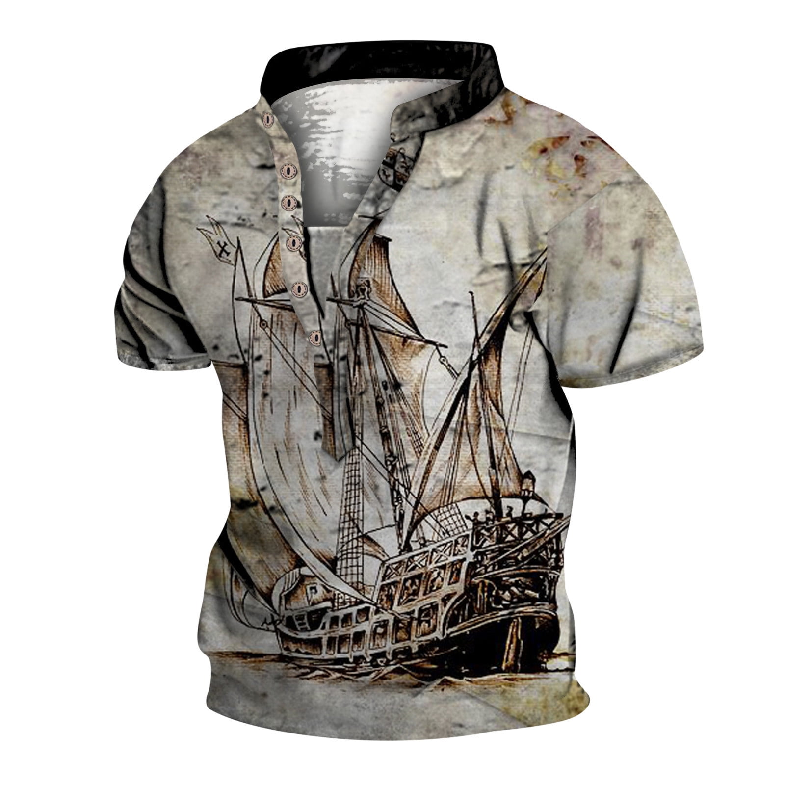 B91xZ Shirts For Men Mens Fashion Personality Retro 6 Collar Digital 3D  Printing Short Sleeved T Our Most Comfortable T Shirt Polo Shirts For Men  Dark Gray 3XL 