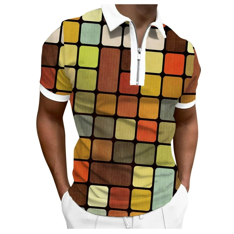 B91xZ Shirts For Men Mens Spring And Summer Slim Zipper Collar Shirt  Printing Top Lapel Multicolor Sullen T Shirts for Men Polo Shirts For Men  Khaki L 