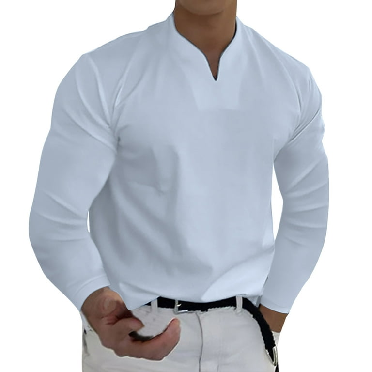 B91xZ Shirts for Men Scoop Neck Long Sleeve Shirts Fitted Tops
