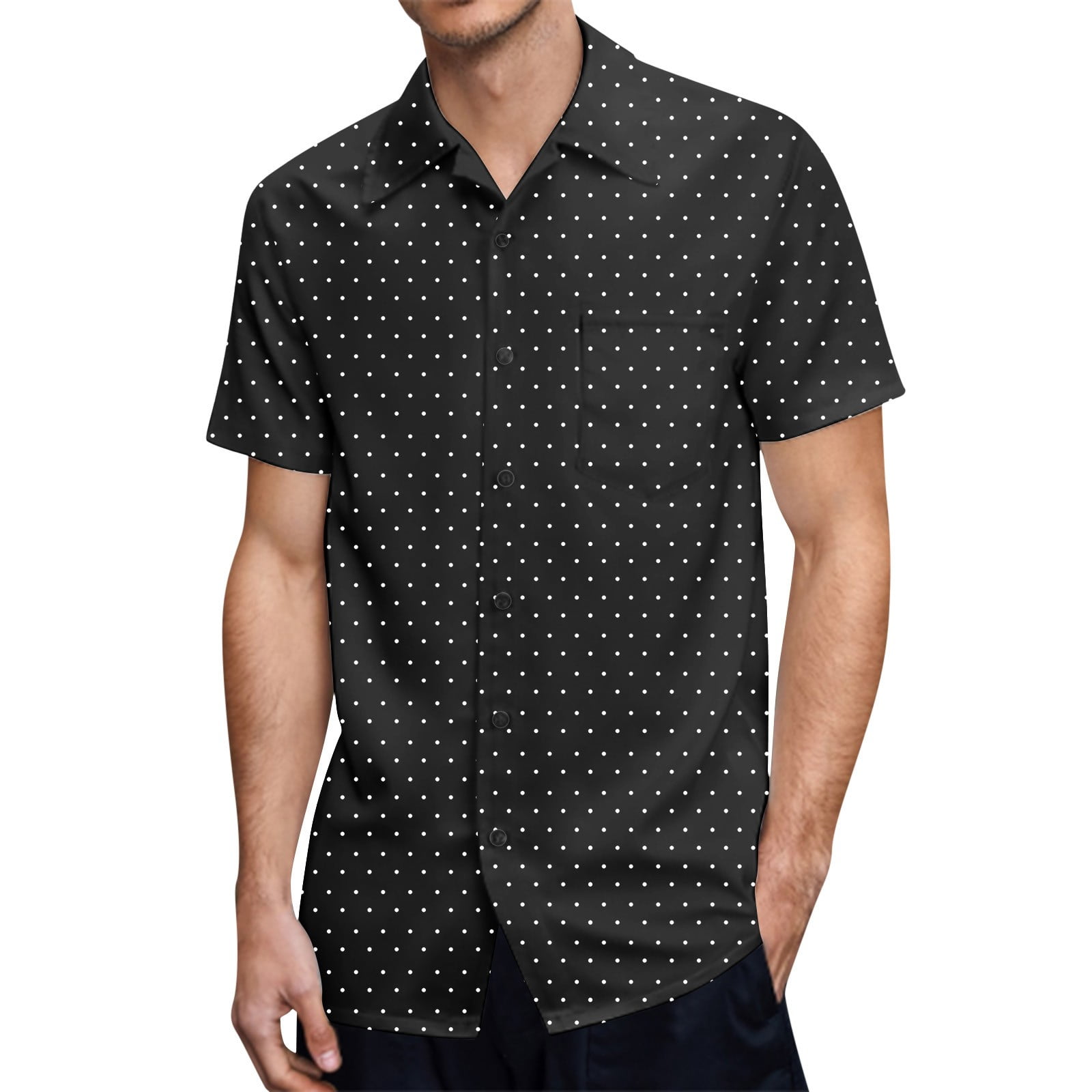 B91xZ Shirts for Men Wrinkle Free Short Sleeve Button Down Shirt,Black XL 