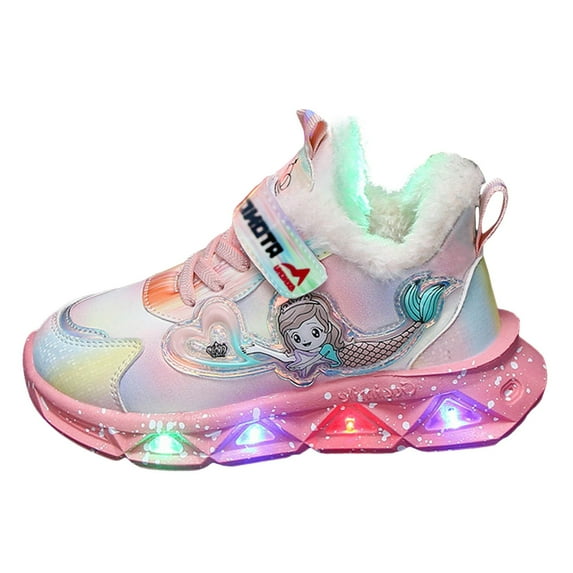 B91xZ Sneakers for Girls Toddler Shoes Children Sports Shoes with Lights Breathable Princess Lightweight Casual Lighting Kids Up Night Shoes (Pink,11)