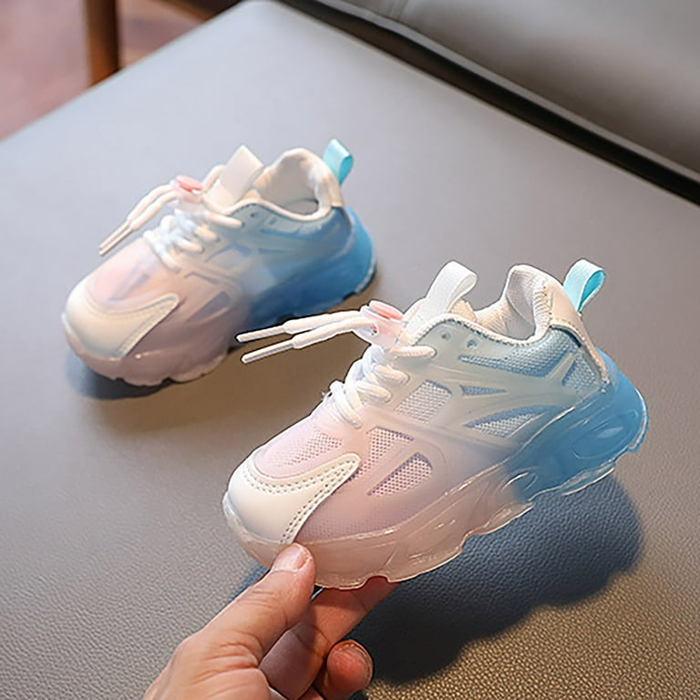 B91xZ Sneakers for Girls Color Gradient Light Shoes Dad Shoes Lace Up Soft Soles White 7.5 Toddler