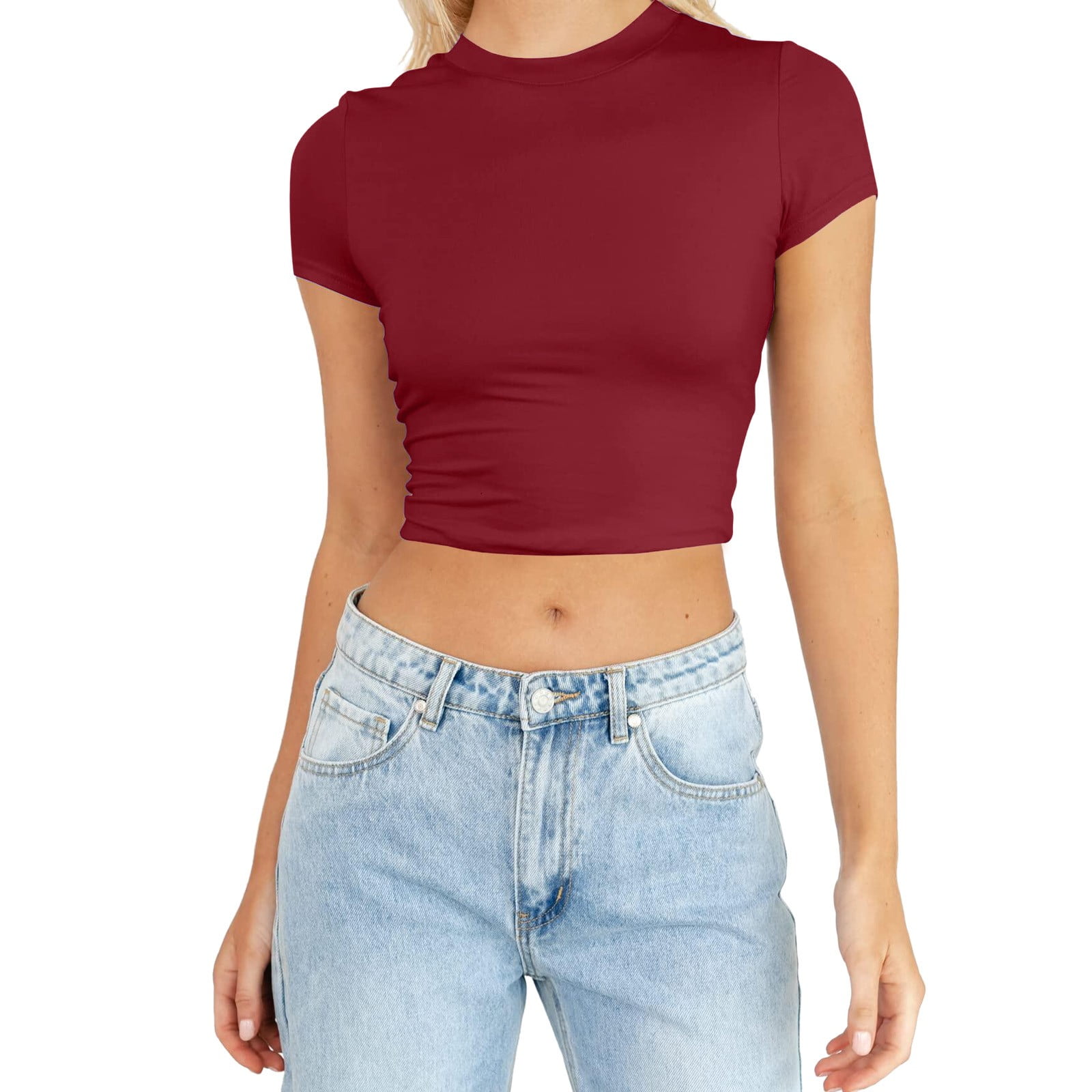 Dyexces Womens Crop Tops Short Sleeve Crewneck Cropped T Shirt Casual  Summer Solid Color Loose Basic Tees with Pockets Apricot at  Women's  Clothing store