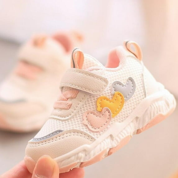 B91xZ Toddler Boys Girls Sneakers Sports Mesh Shoes Unisex Cartoon Heart Decoration for Kids 3 To 18 Months (Pink, 5 )