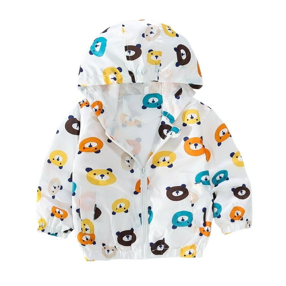 B91xZ Toddler Cute Jacket Kids Baby Girls Boys Cartoon Zipper Hooded Windproof Coat Windbreaker Warm Outwear (White,18-24 Months)