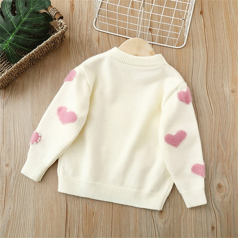 B91xZ Toddler Girls Sweaters Baby Girls Long Sleeve Love Print Pearl Sweater Outer Outfits White 4 5 Years