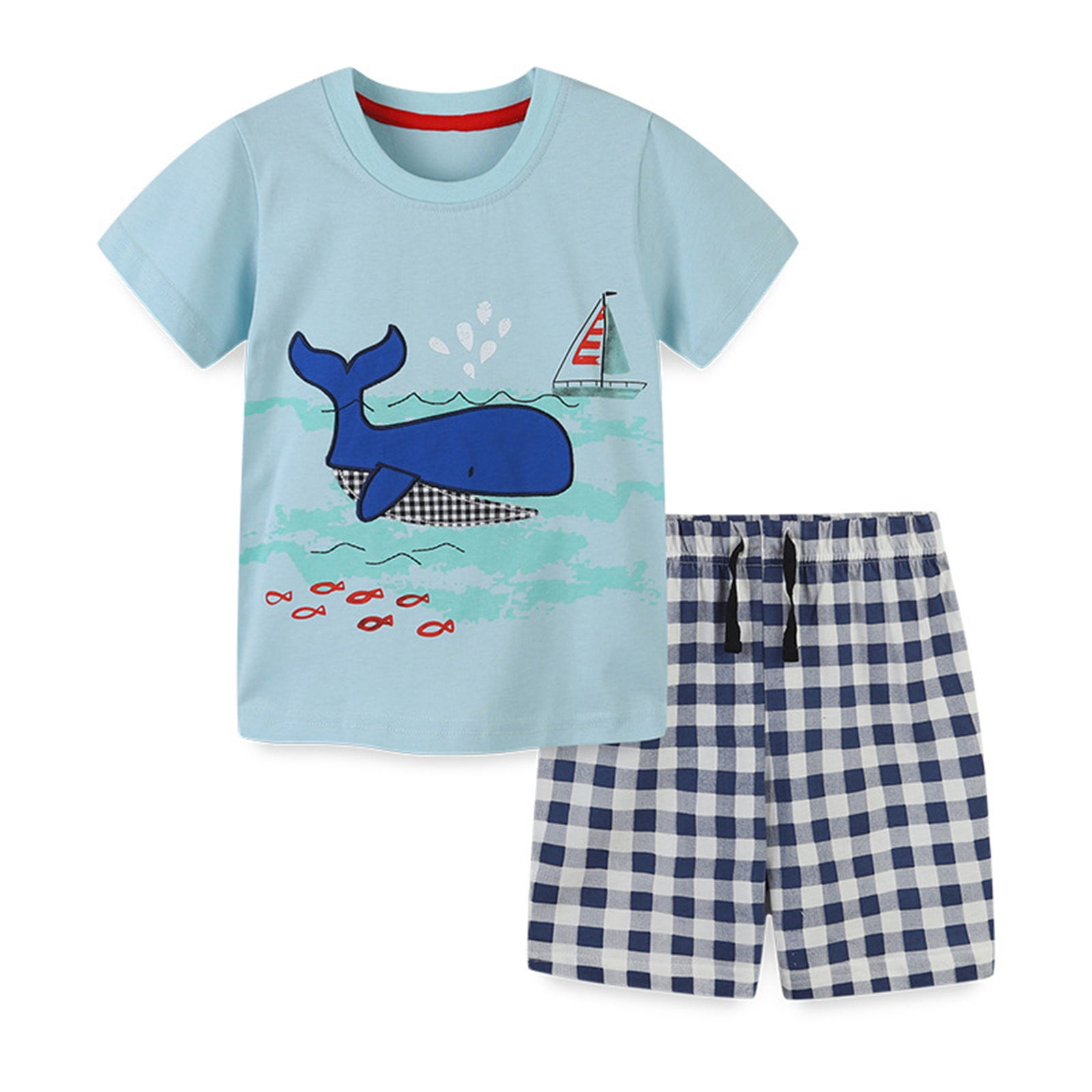 B91xZ Toddler Kids Boys Summer Beach Short Sleeve Whales T Shirts Tops Shorts Outfits Clothes Set 2 To 7 Baby Boy Clothes Blue,Size 7 Years