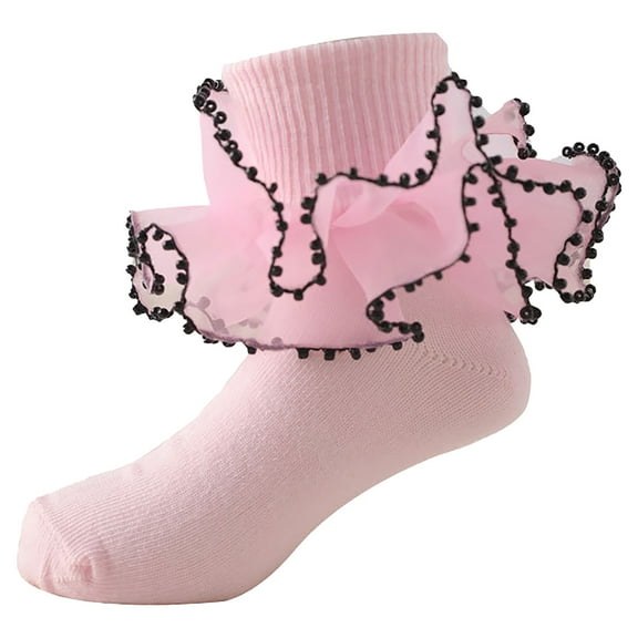 B91xZ Toddler Socks Floor Socks Lace Socks With Ripple and Ruffle Socks for Toddler Girls (Pink, 4-6 Years)