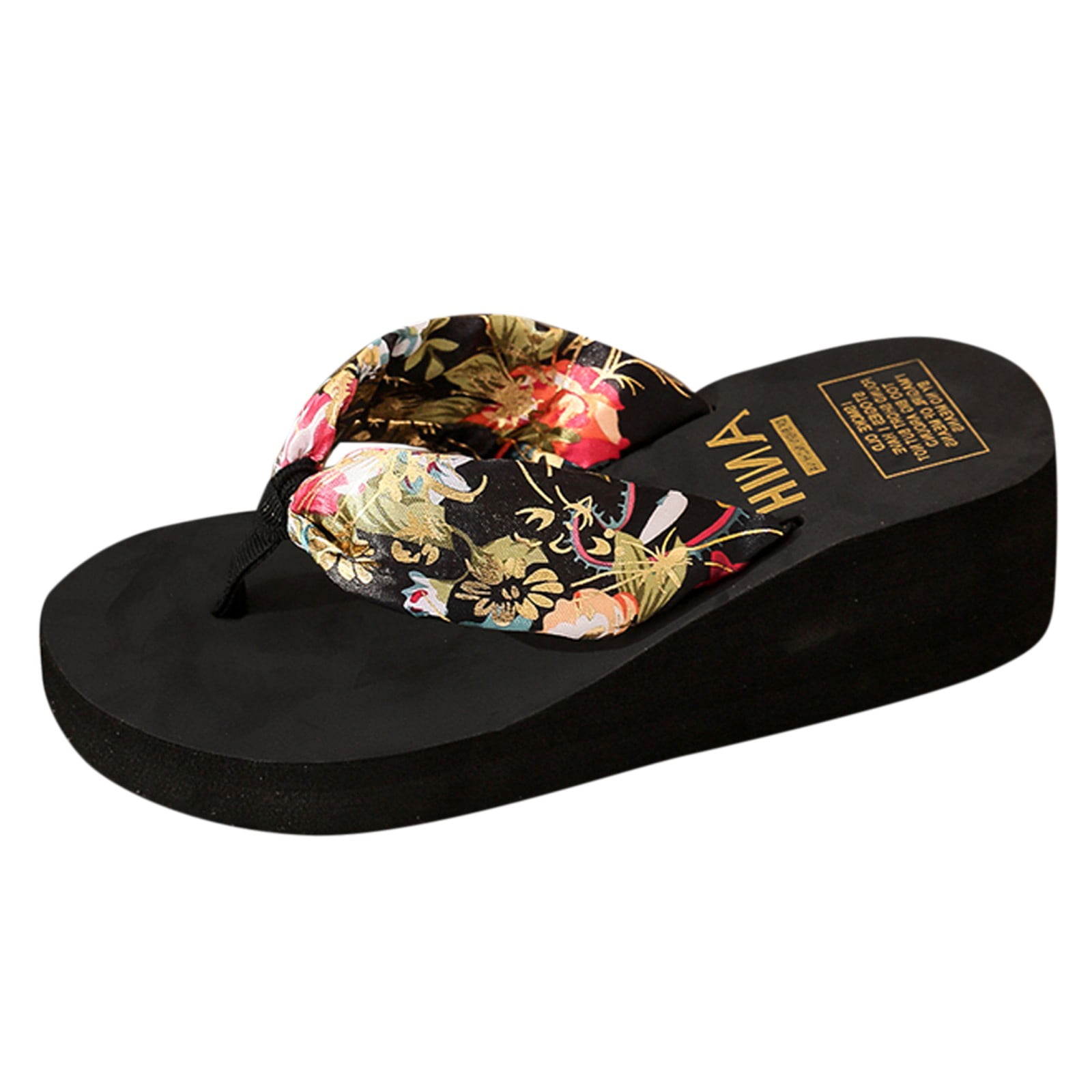 B91xZ Wide Flip Flops for Women Bronzing Printing Satin Sandals Beach Slope  Heel Slipper Outdoor Wedge Heel Womens Flip Flops Black,Size 7