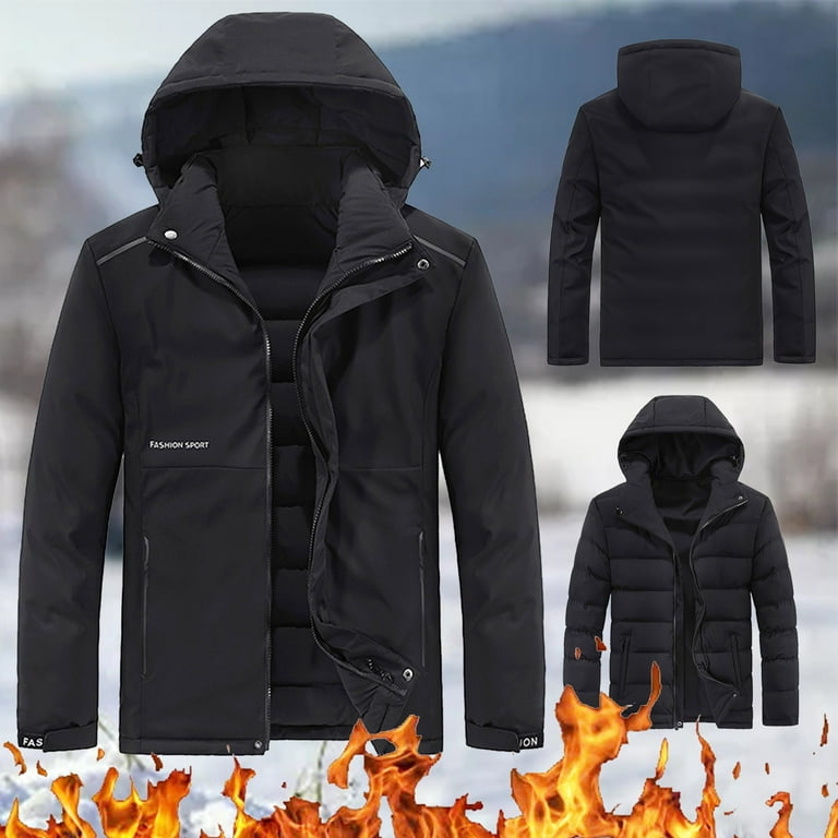 B91xZ Winter Coats For Men,Men's Warm Waterproof Puffer Jacket Hooded  Windproof Winter Coat with Recycled Insulation Black,6XL